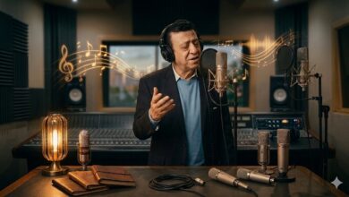 المطرب اركان فؤاد خلال تسجيل الاغنية